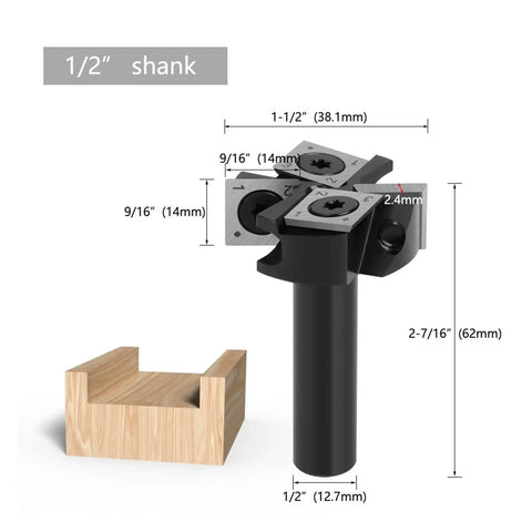 Top Shelf Woodworking Router Bit Packing Razor Sharp Carbide Inserts with 1/2" shank, 40mm cut face for spoilboard surfacing.