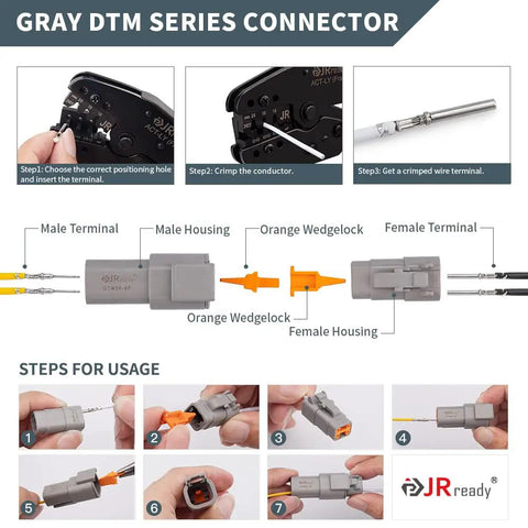 Beefy DTM 2-Pin Waterproof Sensor Connector Kit assembly and usage guide with labeled parts and step-by-step instructions.