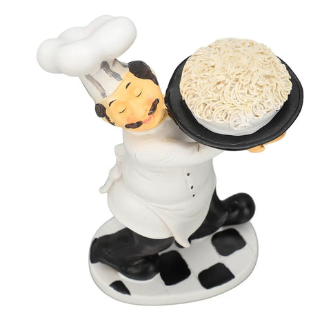 Tiny 8Cm Chef Statue Ornament For Kitchen And Office Decor Lightweight 3D Cartoon Dining Table Figurine Cute Cooking Craft Bust For Home Desk Or Shelf Accent, chef holding pasta plate