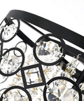 Close-up of Five Light Crystal Drum Chandelier Pendant Light With Round Hanging Fixture, ETL Listed, black finish with clear crystal beads