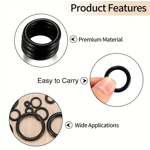 990-Piece Buna-N Nitrile O-Ring Kit With Multiple Sizes For Pressure Washers Auto And Plumbing Repairs Durable Black Set