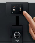 Smooth Operator Fully Automatic Coffee Machine Featuring A Smart Touchscreen and One Touch Milk Drinks in Polished Metropolitan Black, touchscreen interface.