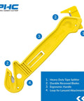 Heavy Duty Dual Head Concealed Safety Cutter Hits Different For Slicing Shrink Wrap Film Cardboard And Plastic Straps With Recessed Blades, yellow, ergonomic design.