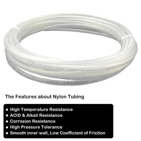Coiled 4mm OD Nylon Pneumatic Air Line Tubing Clear 32.8 Ft Long, 2.5mm ID, SAE J844 Tubing with feature list