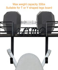 Wall Mount Ironing Board Hanger And Laundry Room Organizer With Large Dark Gray Wooden Base Basket And Removable Hooks displayed