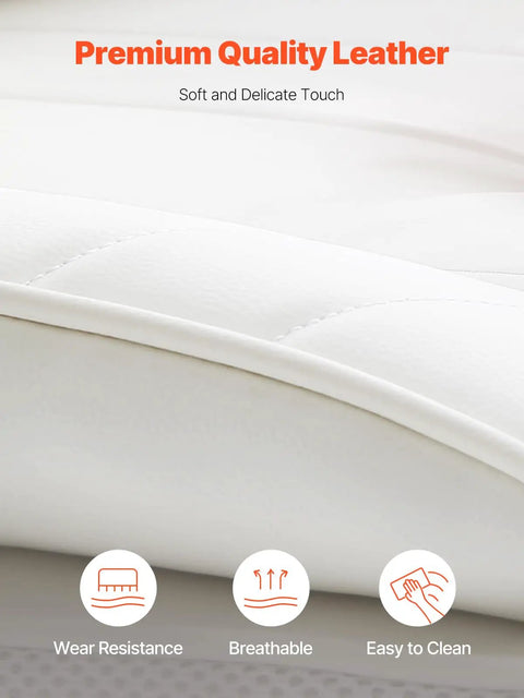 Close-up of white PU leather material on Reclining Office Chair With Footrest For Big And Tall Pros Oversize.