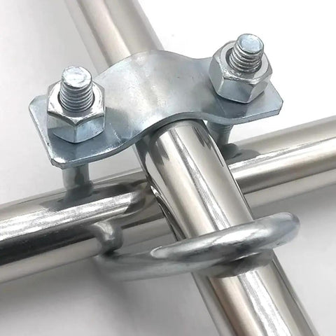 Five Piece Double U Bolt Pipe Clamp Set For 1.5 By 1.5 Inch Pipe Galvanized Steel Greenhouse Scaffolding Connector Quick Install For Easy Assembly And Beefy Strength