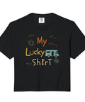 Vintage RV Camper Humor Crop Top For Road Trip Fans Co Pilot Men Women Adults And Kids Funny Camping Gear Tee with 'My Lucky Shirt' design.