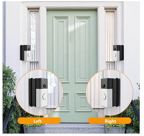 Adjustable 30 To 55 Degree Doorbell Angle Mount installed on both sides of a front door showing left and right mount positions.