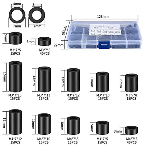 Black Nylon Round Spacer Assortment Kit With 960 And 1280 Pieces For Jewelry Making And Electronic Assembly No Thread Spacers Set Dual Use Do It Yourself And Tech Builds Spacers Four Sets, M3 M4 sizes