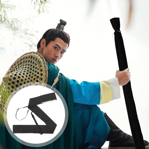 Man holding 65 Inch Sword Back Bag Cover For Katana And Shinai Travel Case, black, weather-resistant material, shoulder strap visible.