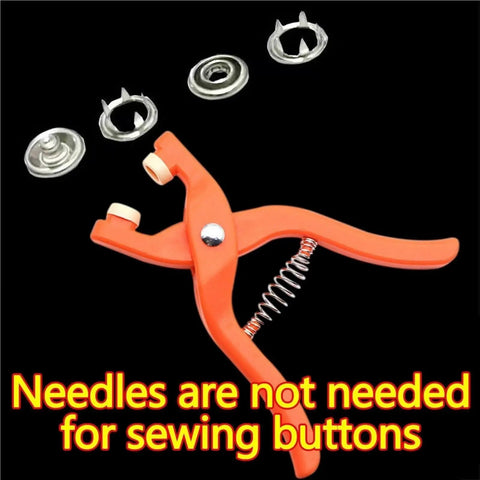 No-Fuss Five Claw Snap Button Kit With One Hundred Multicolor Metal Snaps And Rock Solid Setup Plier for easy button installation.