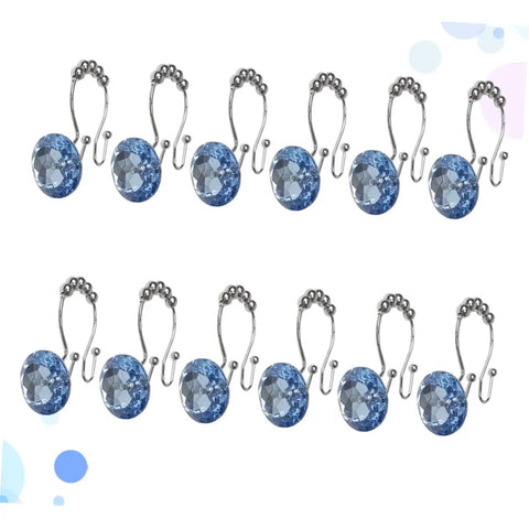 Blue Shower Curtain Hooks 12 Pack Double Ring Glide Rings For Curtains And Liners, Stainless Steel, Stain Resistant, Rustproof