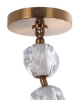 Slick Satin Brass Pendant Light With Clear Acrylic Globe Integrated Dimmable Led Bulbs 12 Inch Surface Mount For Modern Interiors, close-up view.