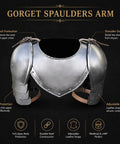 Medieval Iron Gorget and Spaulders Shoulder Armor Set for Reenactors, showing detailed view of natural steel finish and straps.