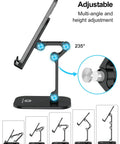 Adjustable Height Folding Phone Stand For Desk Go To Desk Buddy Hands Free Viewing Sturdy Tilt Lock Fits 4.7 To 13 Inch Phones And Tablets Black