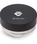Level Up Your Daily Grind With This Sleek Coffee Pre Tamp Leveller Packed With Adjustable Height Specs For Flawless Puck Bed Setup Black Barista Daily Driver - 58.55 mm stainless steel tool top view.