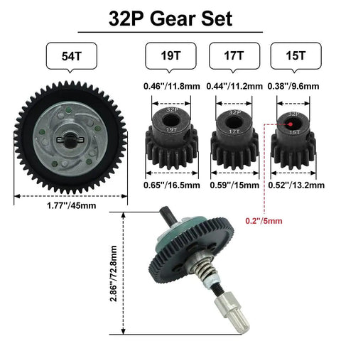 Upgrade Kit For 1/10 Slash 4X4 Slipper Clutch Stampede 4X4 Rustler 4X4 54T Spur Gear 32P Pinions 15T 17T 19T Gear Sets Replacement 6878