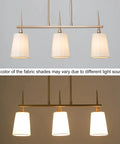 Gold Farmhouse Linear Pendant Light for Dining Room and Kitchen Island, 3 Light Modern Chandelier with White Linen Fabric Shades