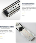 Heavy Duty Drawer Slides With Secure Locking Mechanism Industrial Furniture Hardware Rails showing anti-collision tape and galvanized seal