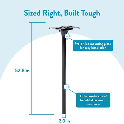 Diagram of Coolidge Galvanized Steel Mailbox Post in Black for Outdoor Use, showing dimensions and features with mounting plate