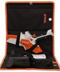 GTA 26 Cordless Wood Cutter Set With AS 2 Battery and AL 1 Charger, orange tool and accessories displayed on black case