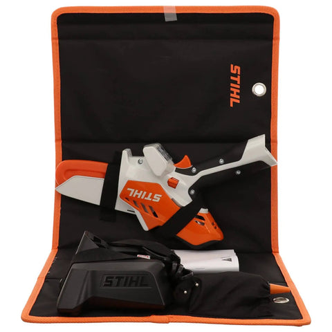 GTA 26 Cordless Wood Cutter Set With AS 2 Battery and AL 1 Charger, orange tool and accessories displayed on black case
