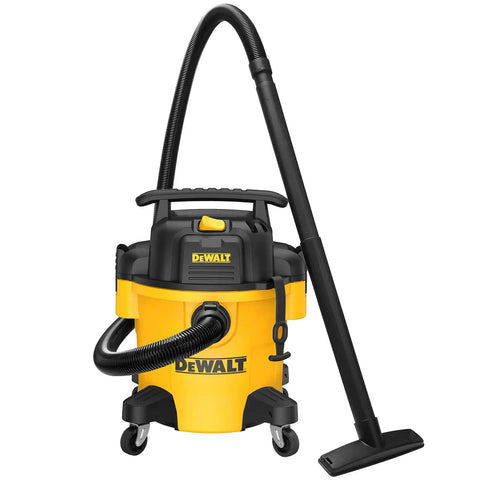 10 Gallon Poly Wet Dry Vacuum With 5.5 HP Power, black and yellow shop vacuum with hose and casters, front view