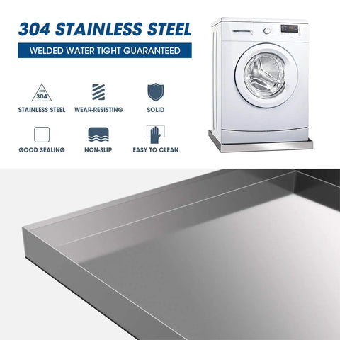 Heavy Duty 304 Stainless Steel Washing Machine Pan With Raised Edge And Anti Slip Bottom Pad For Leak Protection In Laundry Room