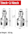 1/2inch and 3/4inch electric pipe threader attachments with dimensions, designed for precise threading on PVC and CPVC.