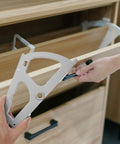 Two-piece stainless steel shoe cabinet hinge plates; front view with mounting holes for easy installation