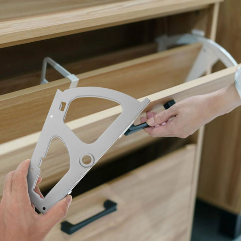 Two-piece stainless steel shoe cabinet hinge plates; front view with mounting holes for easy installation