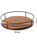 360 Degree Oak Wood Lazy Susan Turntable Organizer With Steel Ball Bearing for kitchen, showing 22.5cm diameter and 5.5cm height