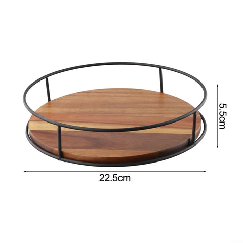 360 Degree Oak Wood Lazy Susan Turntable Organizer With Steel Ball Bearing for kitchen, showing 22.5cm diameter and 5.5cm height