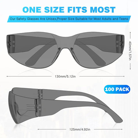 Kickass Wraparound Safety Glasses Bulk Pack For Men And Women Sporting Clear Polycarbonate Lenses with curved temple cushions, 130mm wide.