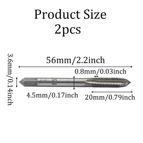 Two Pack M5 X 0.8 Hand Taps For Internal Threading And Repair, Metal Metric Tap Set With 56mm Length, 4.5mm Shank, 20mm Head