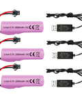 3 Pack 3.7V 2000mAh SM2P lithium battery with USB charging cable for DE68 DE44 DE45W DE58 DE49 DE57 DE70 RC vehicles