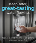 Person filling glass with water from refrigerator using PureSource WFCB Refrigerator Water Filter Replacement For Crisp H2O.