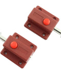 Heavy Duty Spring Loaded Press Button Bolt 6 Pack With Slick Sliding Barrel Lock Kickass Security Latch For Shed Door Cabinet Easy No Sweat Surface Mount Assembly Premium Abs Plastic Hardware - close-up of two red latches