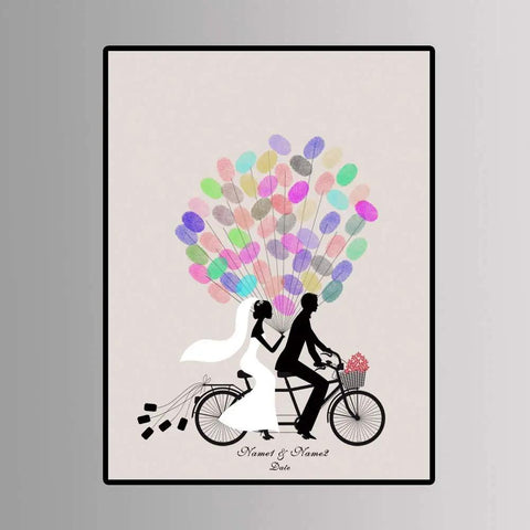 Legit Interactive Wedding Fingerprint Canvas Guest Book Pairing Six Bright Inks With A Cool Couples Bike Design for fingerprint art.