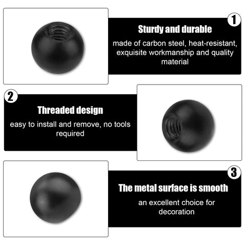 24Pcs M4 Thread Cap Nuts Knobs Set Black Dope Steel Ball Lamp And Furniture Lighting Screw Caps For DIYers Projects Cabinet Hardware Home Decor And Quick Fixes close-up showing sturdy carbon steel design and threaded finish.