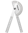 Heavy Duty Stainless Steel Angle Finder Protractor 180 Degree Dual Arm Ruler With Laser Etched Markings Built Tough, showing angle measurements.