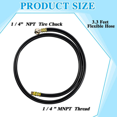 Hella Sturdy 2 Pack Air Tank Repair Kit Featuring Heavy Duty Rubber Hose Assembly And Precision Filler Chuck For Portable Carry Tanks 3.3 feet black hose and tire chuck with brass fittings.