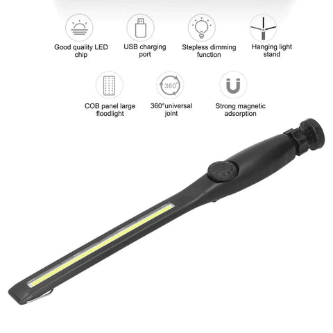 Beast Mode LED Work Light With Magnetic Base And 360 Degree COB Rotation Rechargeable Portable Flood Light For Jobsites Emergency Repairs Industrial Workshop Brightness Around 700 Lumen, black COB LED strip