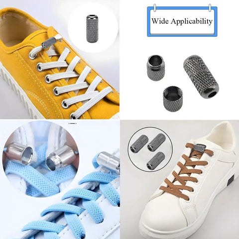 No Tie Shoelace Buckle Lock For Easy Slip On Sneakers Metal Turnbuckle Clasps Cap End Tips 12 Pieces Black on yellow sneaker laces
