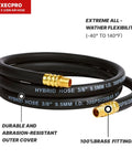 Ready To Roll 2 Pack Air Compressor Whip Hose 3/8 Inch By 6 Feet Lead In Tube with brass fittings and kink resistant design.