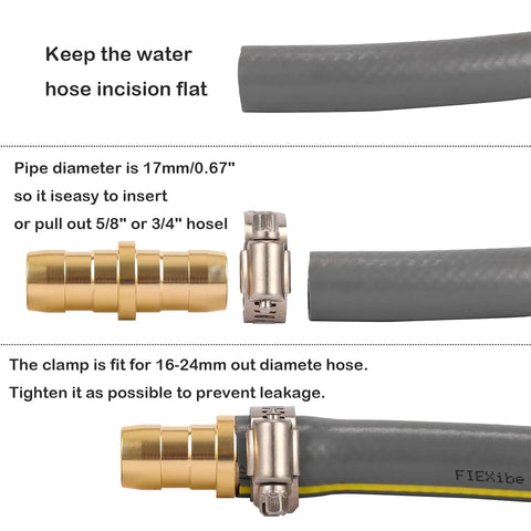 4 Pack Garden Hose Repair Kit With Stainless Clamp For 3/4 To 5/8 Inch Hoses, view of aluminum splice fittings and hose section