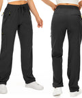 Women's Hiking Cargo Pants With Quick Dry Fabric And UPF 50 Protection shown front and back, showcasing deep pockets and stretch material.