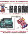 Diagram showing Arduino connecting 5 servos with Pro Grade 19KgCm Smart Servo With 7.4V Serial Bus TTL Control Magnetic Encoder.