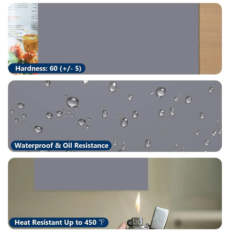 Gray Silicone Rubber Sheet 12 Inch Wide One Eighth Inch Thick 12 Inch Long High Temperature Resistant Mat showing waterproof and heat resistance
